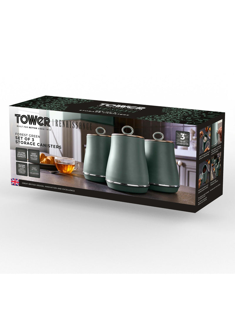 Tower green storage canisters set of 3, imported from the UK