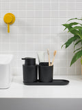 ReBorn Graphite Black toilet brush and soap dispenser bathroom set, imported from the UK