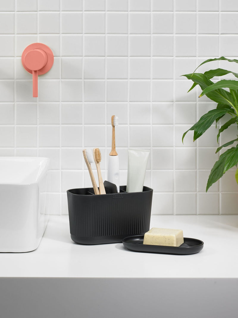 ReBorn Graphite Black bathroom caddy and soap dish bundle, imported from the UK