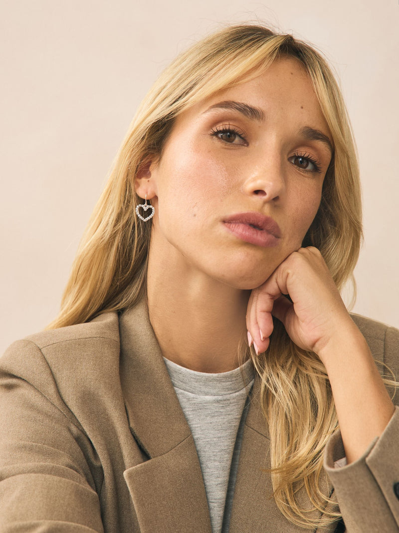 Rose gold tone pavé heart drop earrings, imported from the UK