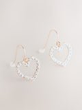 Rose gold tone pavé heart drop earrings, imported from the UK
