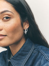 Silver Tone Crossover Hoop Pierced Earrings
