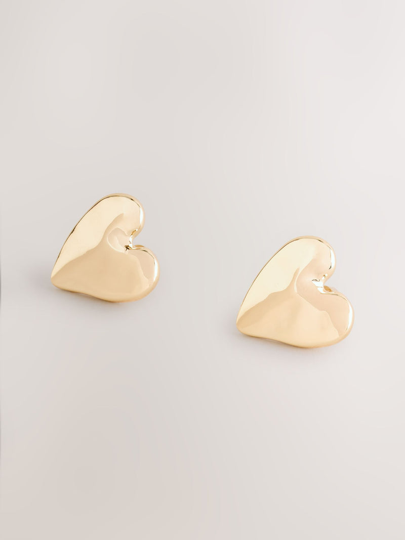 Gold tone heart stud earrings, UK version