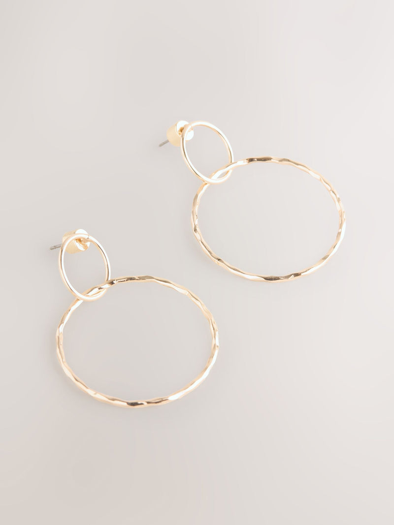 Gold Tone Circle Drop Earrings 91% Recycled brass, UK version