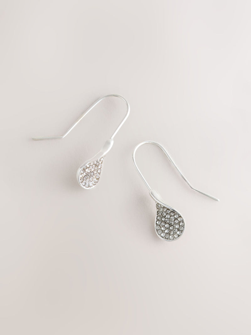 Silver tone sparkle petal drop earrings (British brand)