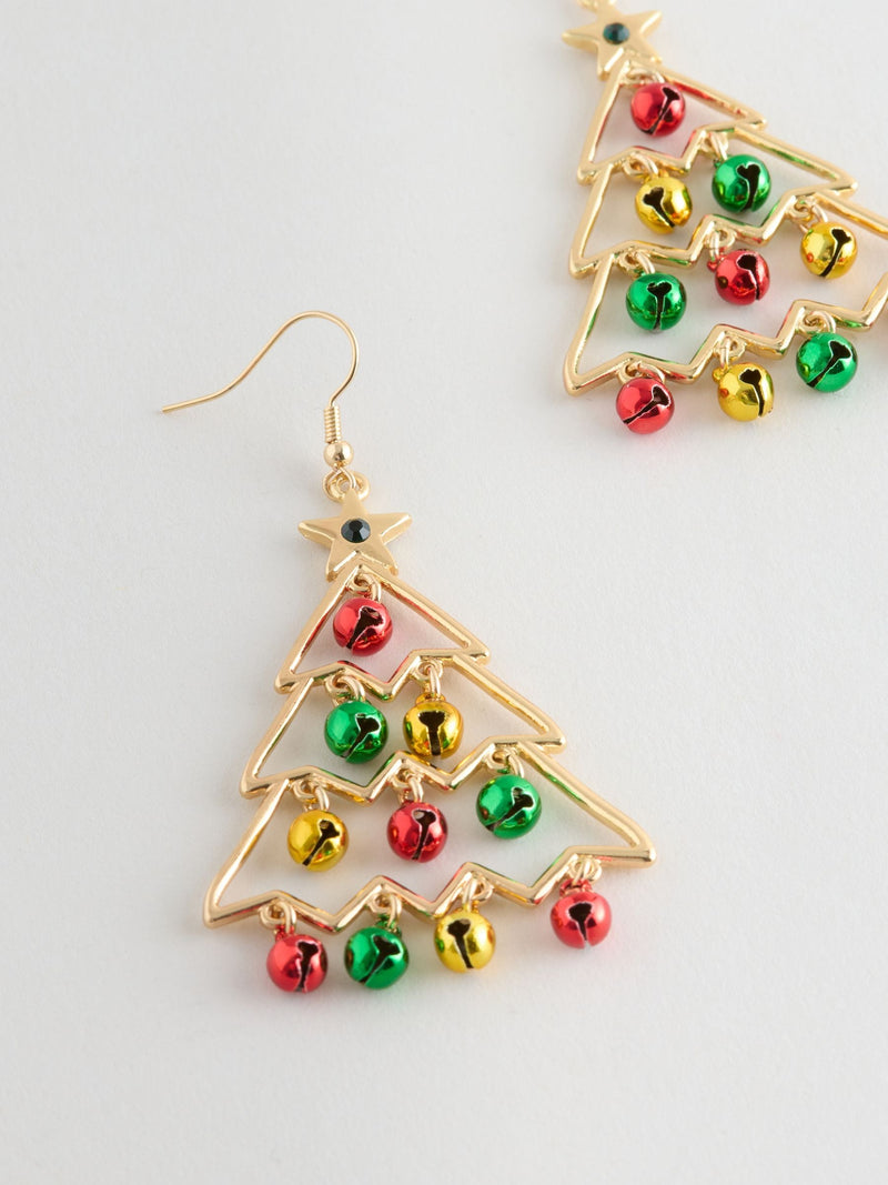 Gold Tone Christmas Tree Drop Earrings, UK version