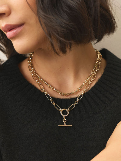 Next Gold Tone 2 Layer T-Bar Chain Necklace- Buy online at McGrocer