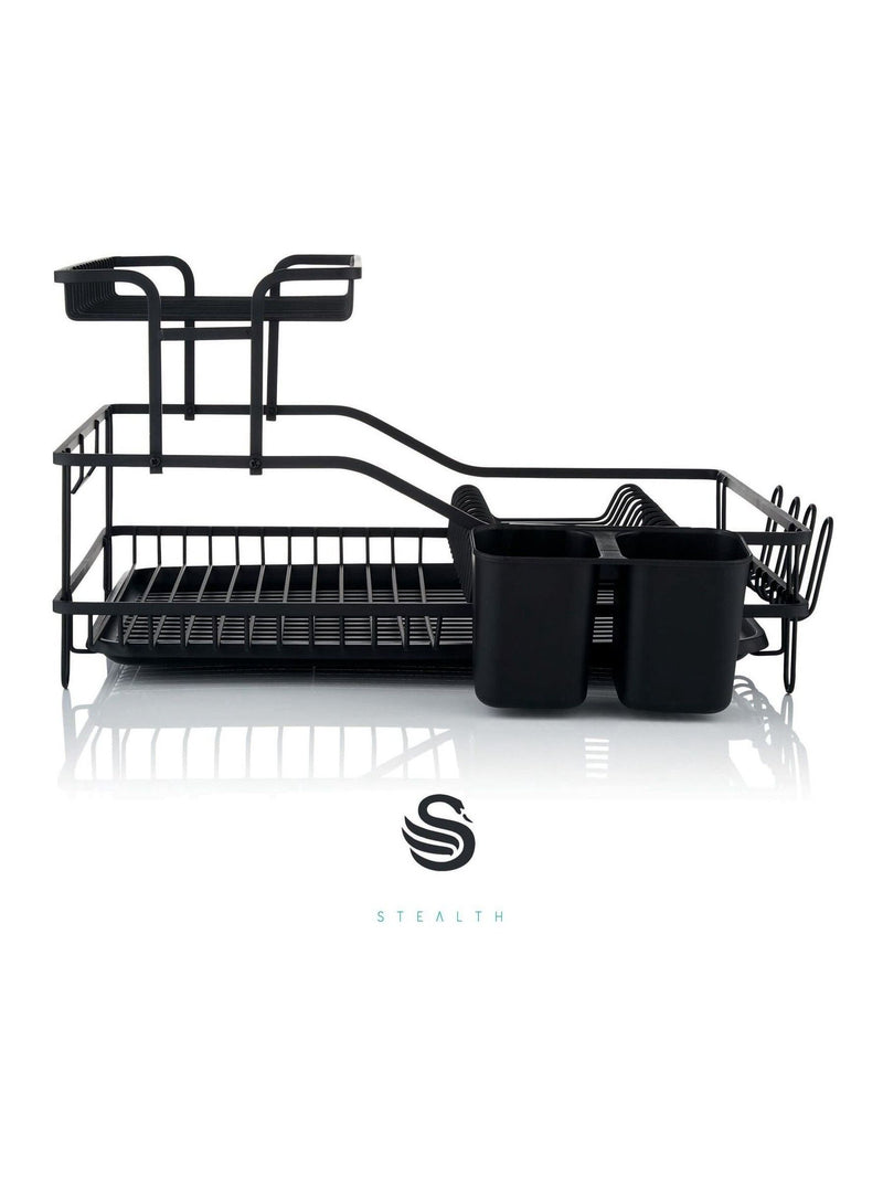 Swan black 15 plate dish rack with cutlery holder (British brand)
