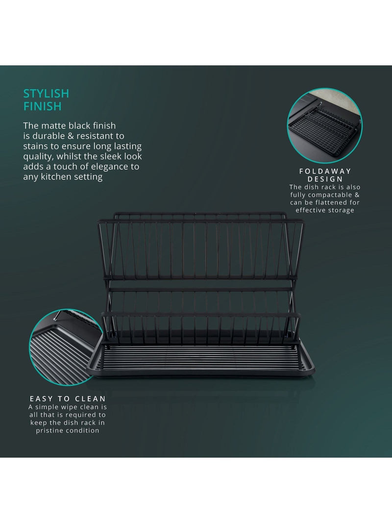 Swan Black Collapsible Dish Rack with Removable Drip Tray (British brand)
