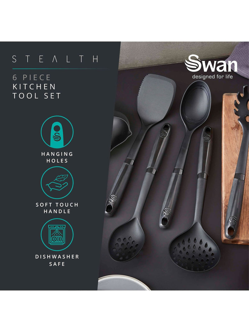 Swan 6 piece black stealth kitchen utensil set (British brand)