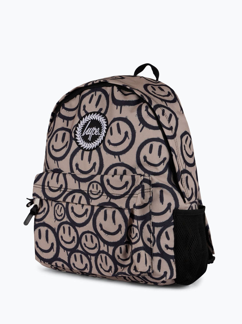 Hype Brown Drip Smiley Backpack beige with smiley faces - British product