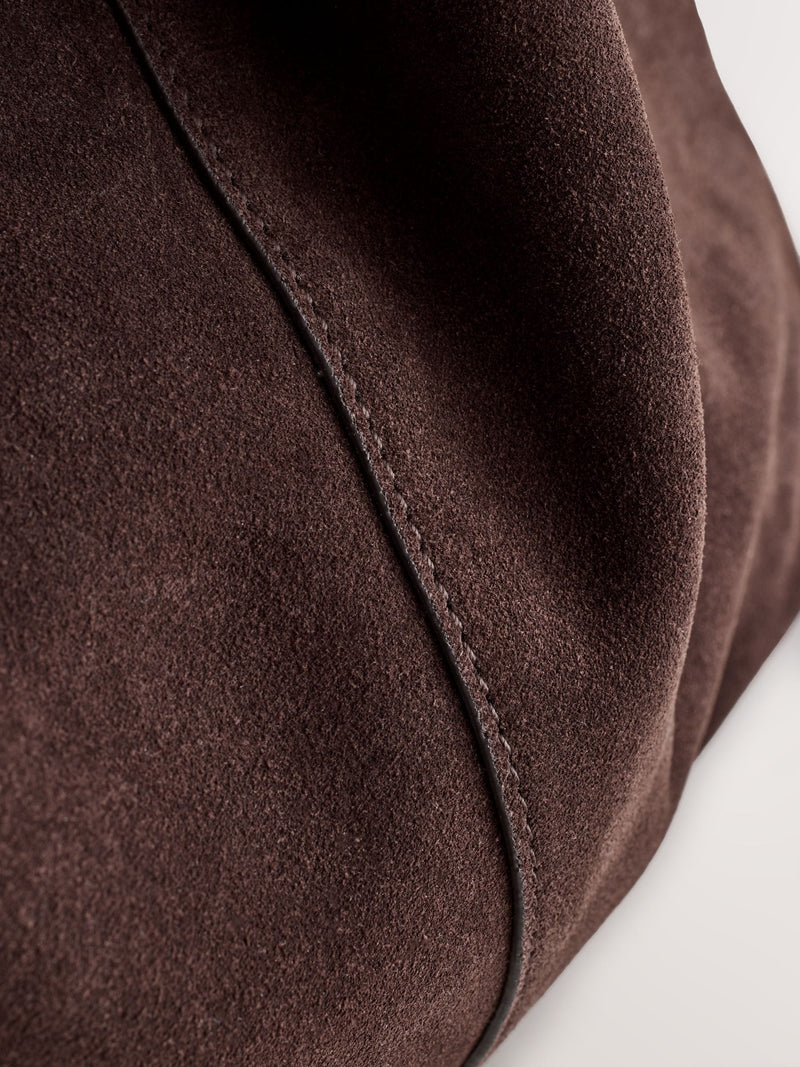 Chocolate brown suede slouchy shoulder bag, UK version