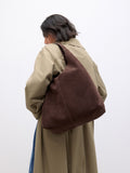 Chocolate brown suede slouchy shoulder bag, UK version