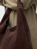 Chocolate brown suede slouchy shoulder bag, UK version