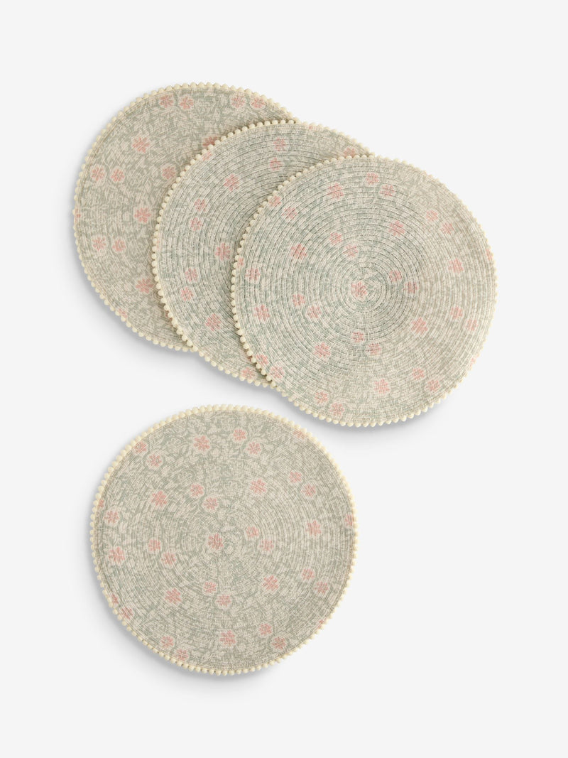 Sage green woodblock floral woven placemats set of 4 - British product