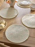 Sage green woodblock floral woven placemats set of 4 - British product