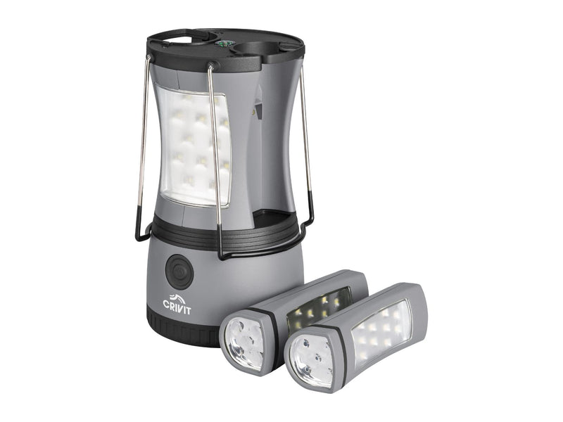 2-in-1 camping lamp grey with removable torches, imported from the UK