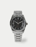 Faceted bezel steel black dial watch, UK version
