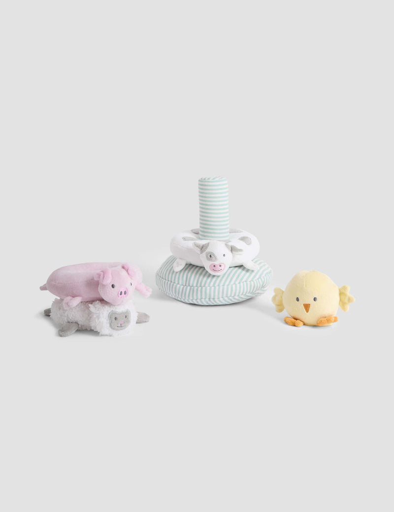 JoJo Maman Bébé farm plush ring stacker toy - British product