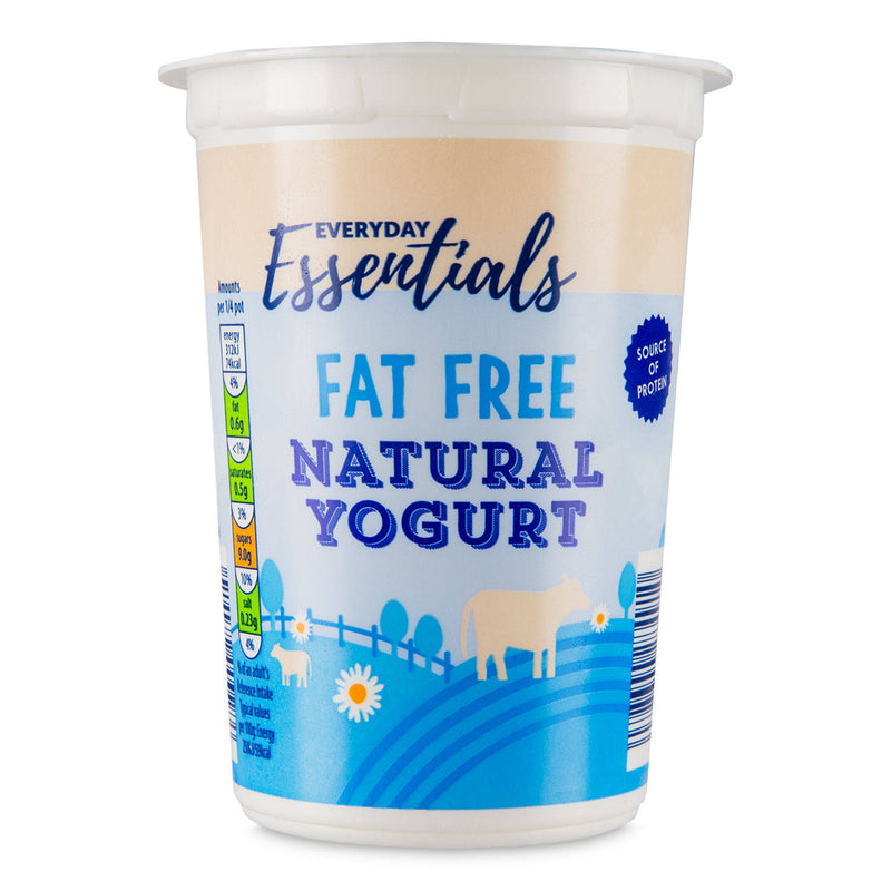Fat free natural yogurt 500g plain pot (British brand)