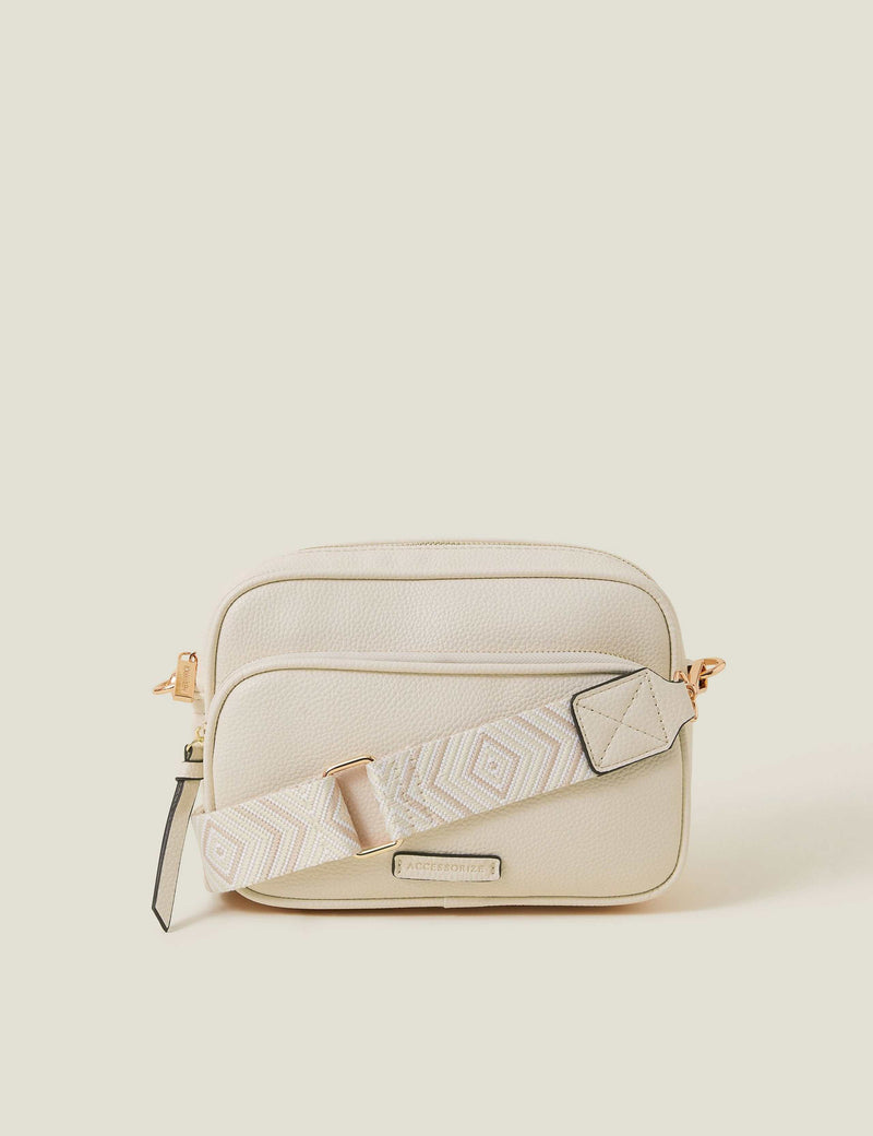 Accessorize faux leather double zip cross body camera bag - British product