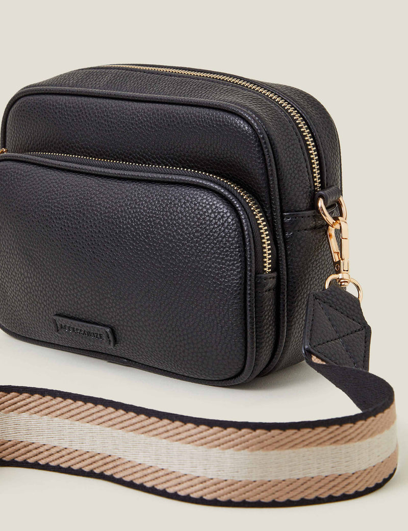 Accessorize faux leather double zip cross body camera bag - British product