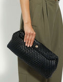 Dune London faux leather woven clutch bag, UK version