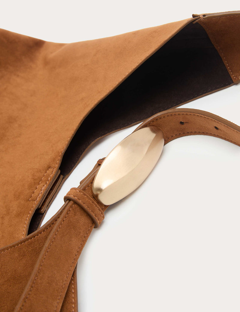 M&S faux suede shoulder bag with gold-tone hardware (British brand)