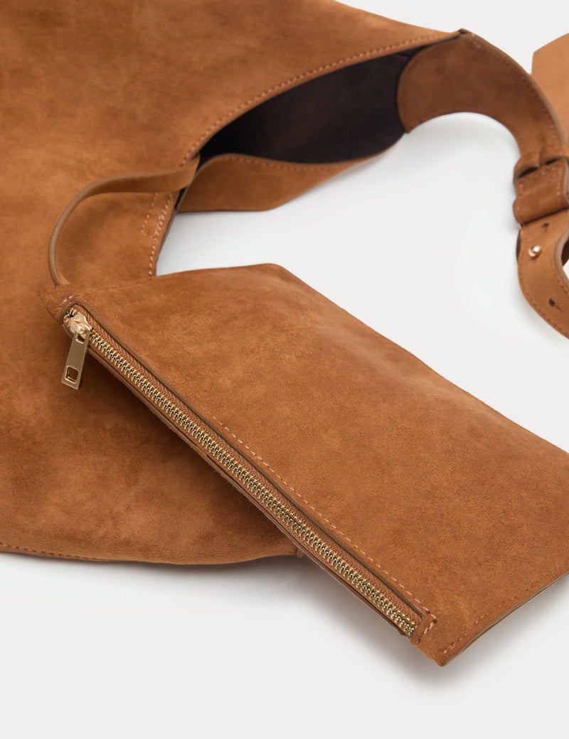 M&S faux suede shoulder bag with gold-tone hardware (British brand)