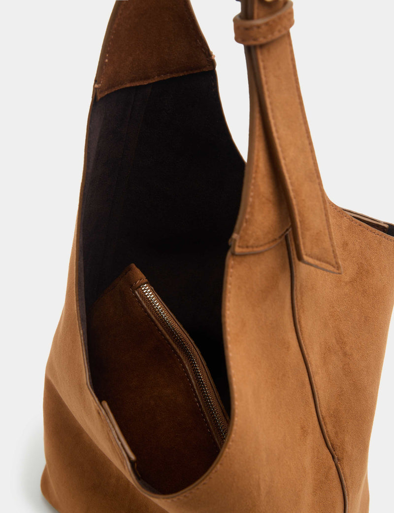 M&S faux suede shoulder bag with gold-tone hardware (British brand)