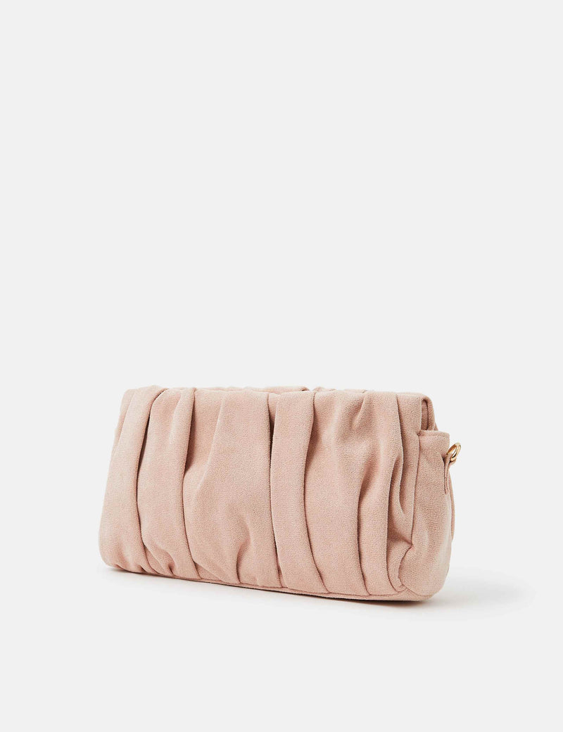 Accessorize faux suede ruched chain strap clutch bag (British brand)