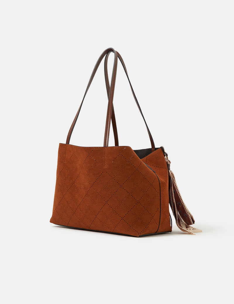 Accessorize faux suede tote bag with scarf charm, UK version
