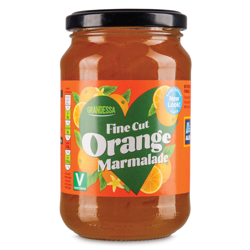 Fine cut orange marmalade with orange peel, imported from the UK