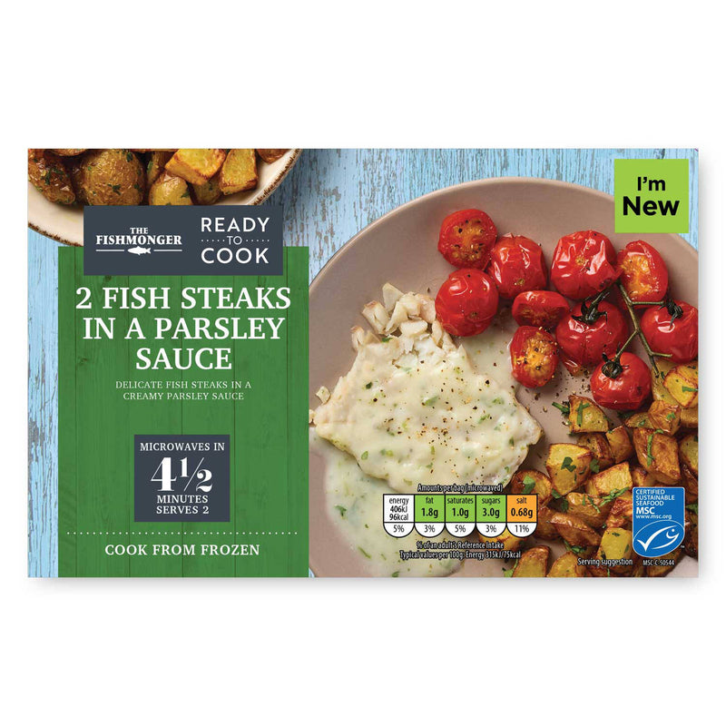 Fish steaks in parsley sauce 2 pack, imported from the UK