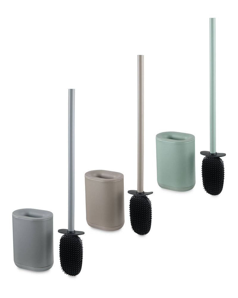 Flat toilet brush and holder with space-saving design - British product