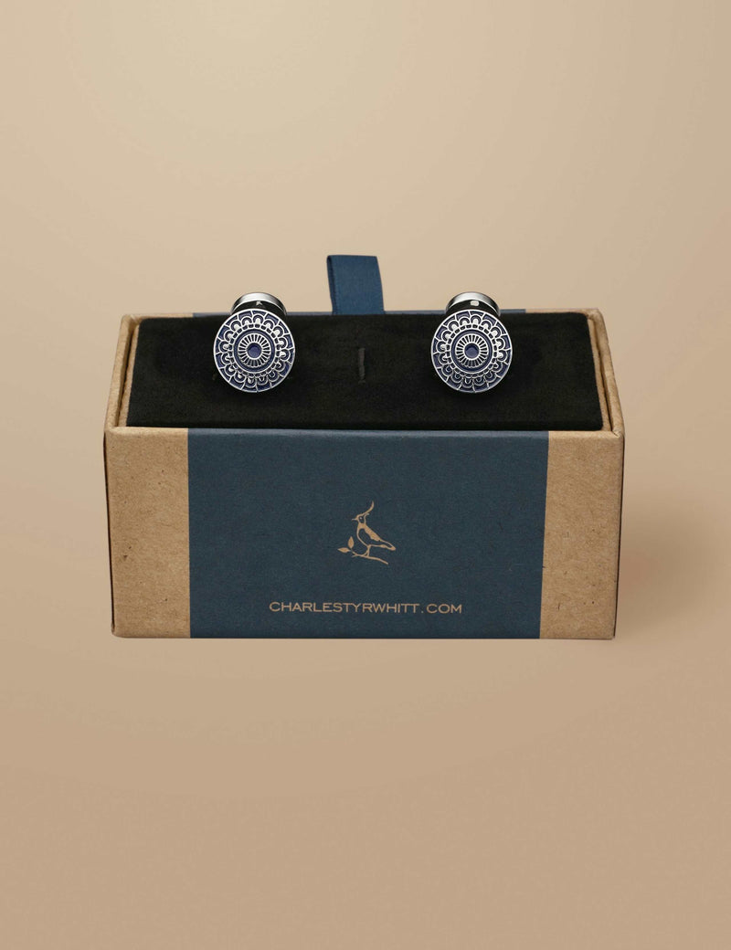 Charles Tyrwhitt floral enamel round cufflinks - British product