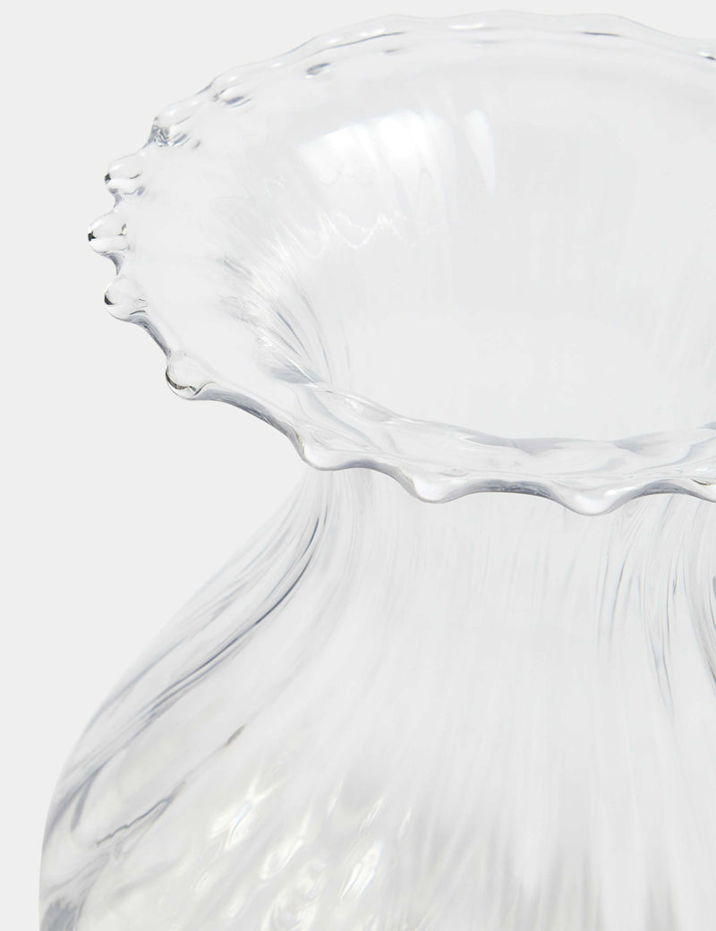 Fluted glass vase with wavy rim 25cm height - British product