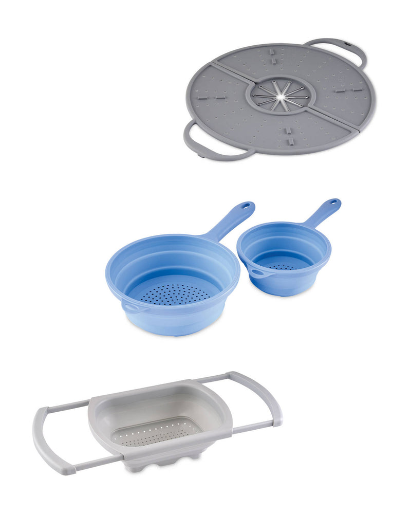 Foldable sieve and bowl set, space saving tool, imported from the UK