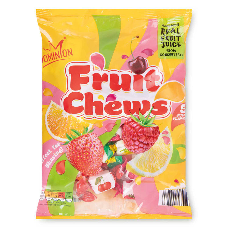 Fruit chews sweets with five juicy flavours, imported from the UK