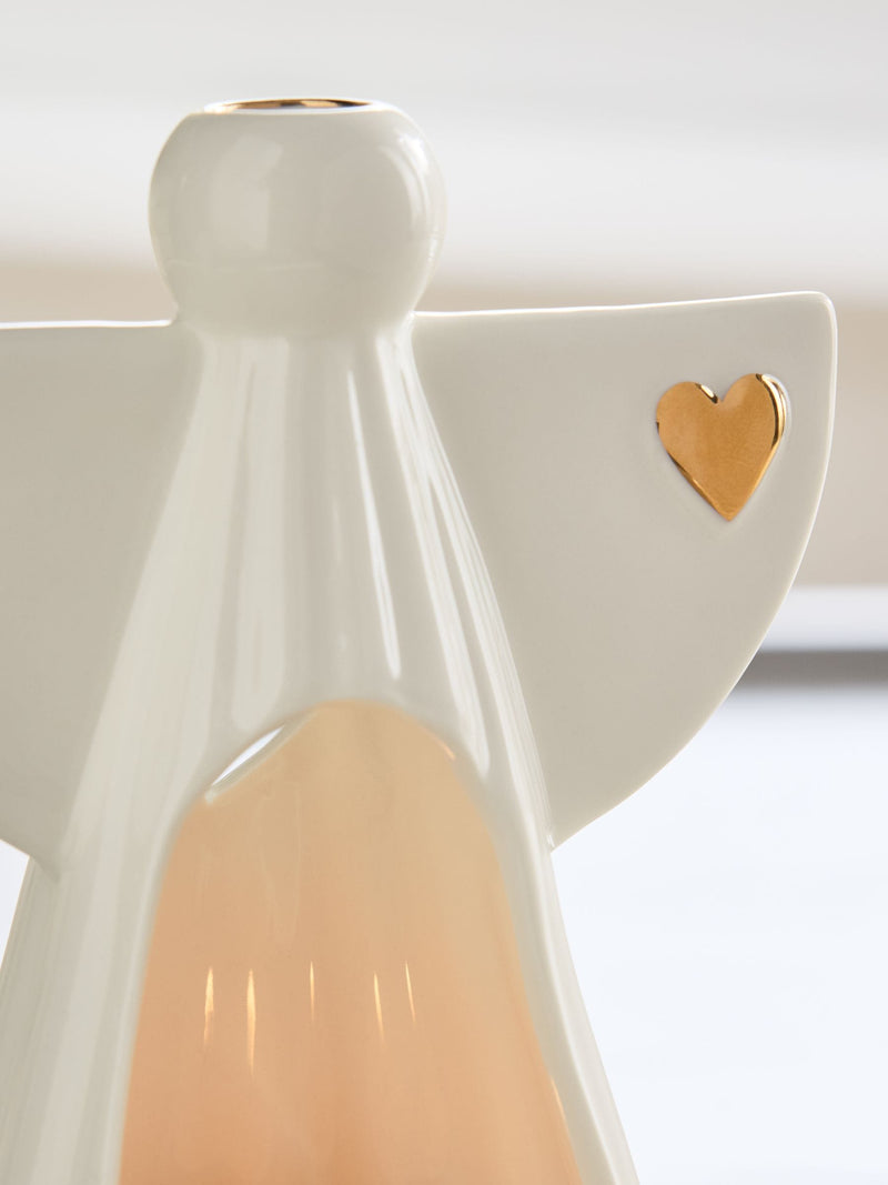 White gold ceramic angel tea light holder 14.5cm, UK version