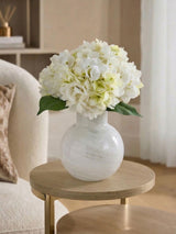 Next Artificial White Hydrangea Arrangement in Swirl Glass Vase - 30cm x 20cm x 20cm- Buy online at McGrocer