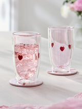 Next Set of 2 Pink Hearts Double Walled Tumbler Glasses- Buy online at McGrocer