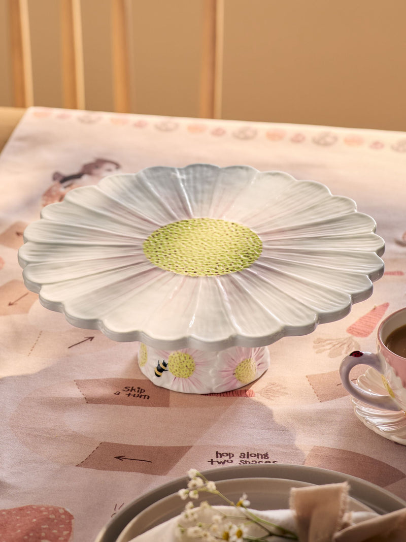 White Flower Wildlife cake stand stoneware 30cm (British brand)