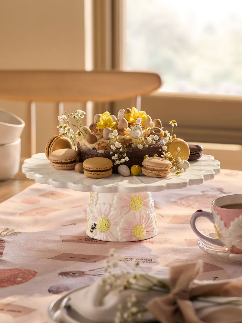 White Flower Wildlife cake stand stoneware 30cm (British brand)