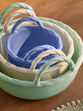 Nesting stoneware nibble bowls set of 3 braided handle, UK version