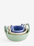 Nesting stoneware nibble bowls set of 3 braided handle, UK version