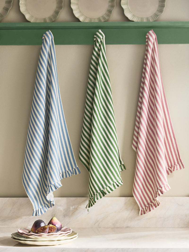 Set of 3 weave tea towels blue green pink, UK version
