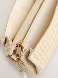 Raffia effect cross-body bag with gold clasp (British brand)