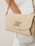 Raffia effect cross-body bag with gold clasp (British brand)