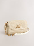 Raffia effect cross-body bag with gold clasp (British brand)